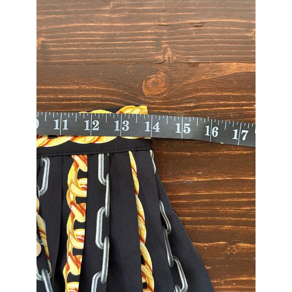 VTG Mamo Midi Pleated Skirt S Black Gold Silver Chain Baroque Print Luxury Glam - Picture 10 of 12